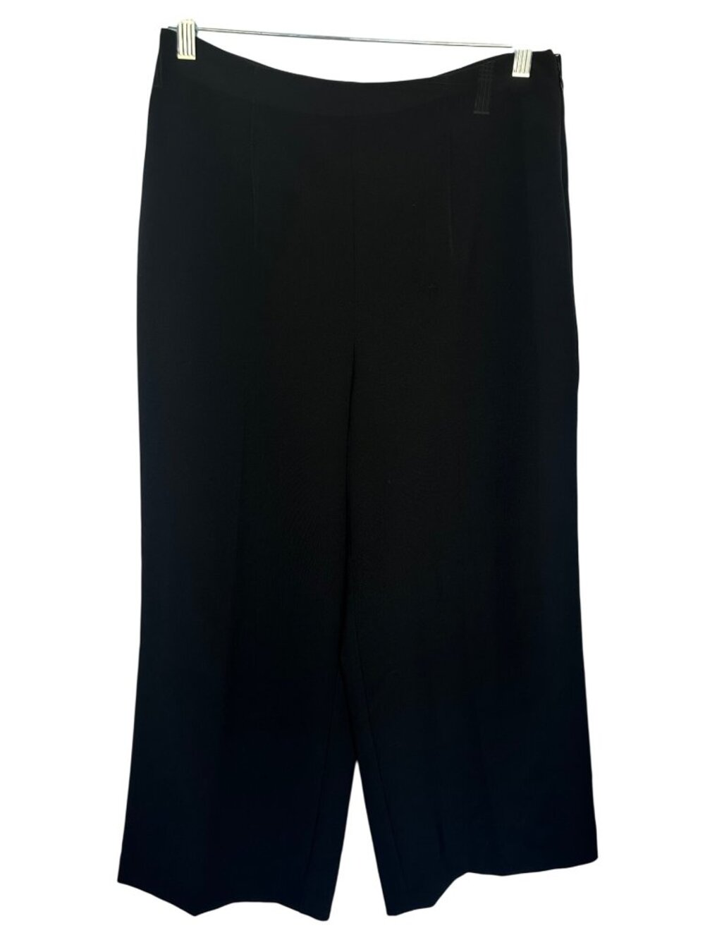 Nine West Wide Leg Pants Size 10 Flat Front Cropped Black Career Business Casual